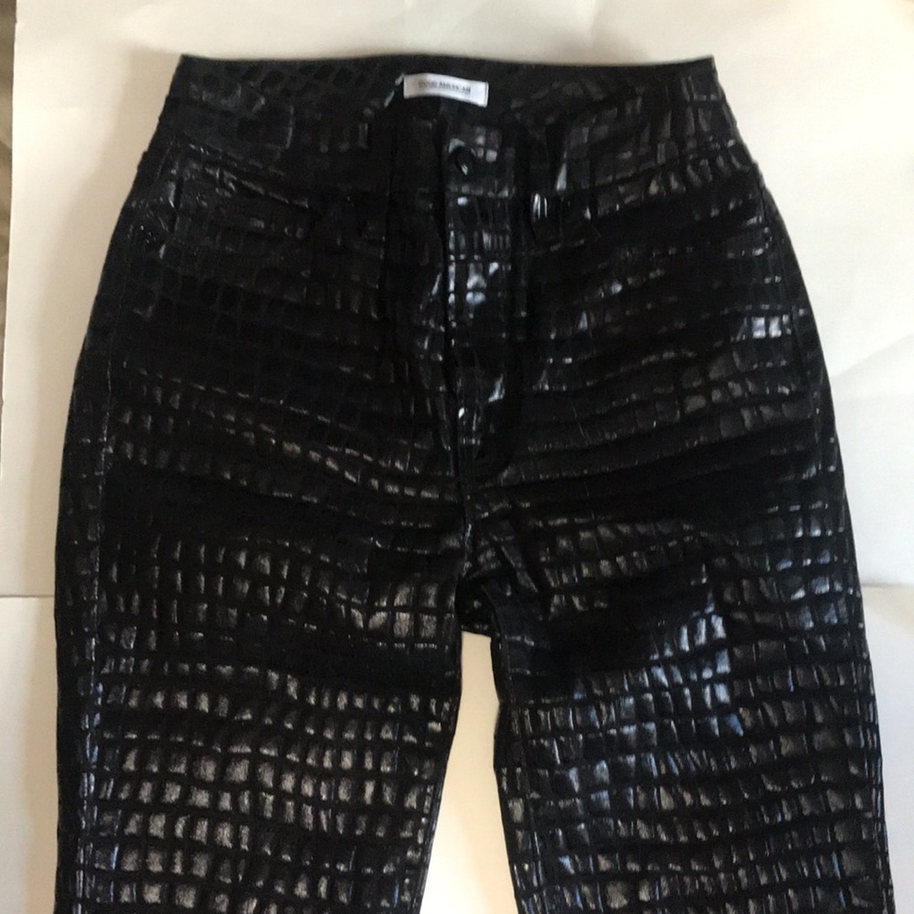 Good American Faux Leather Crocodile Embossed High Slim Fit Jeans Black Pants 4 - Picture 2 of 14